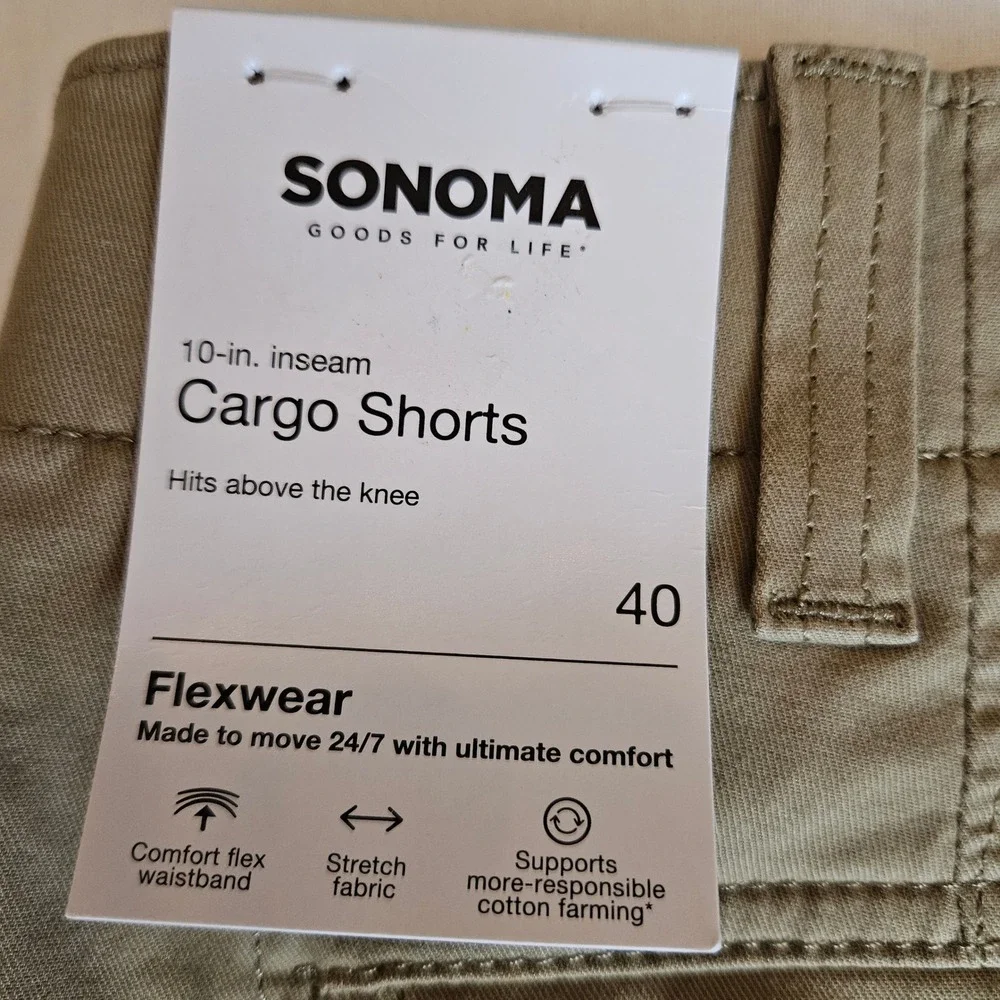Sonoma Goods For Life Mens Cargo Shorts Tan Flexwear‎ Stretch 40 NWT